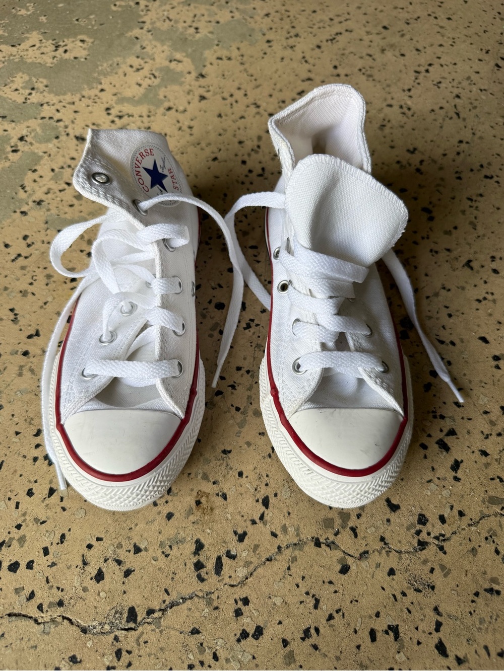 NWOT Converse Kids' White High-Top Sneakers with Red Trim 13